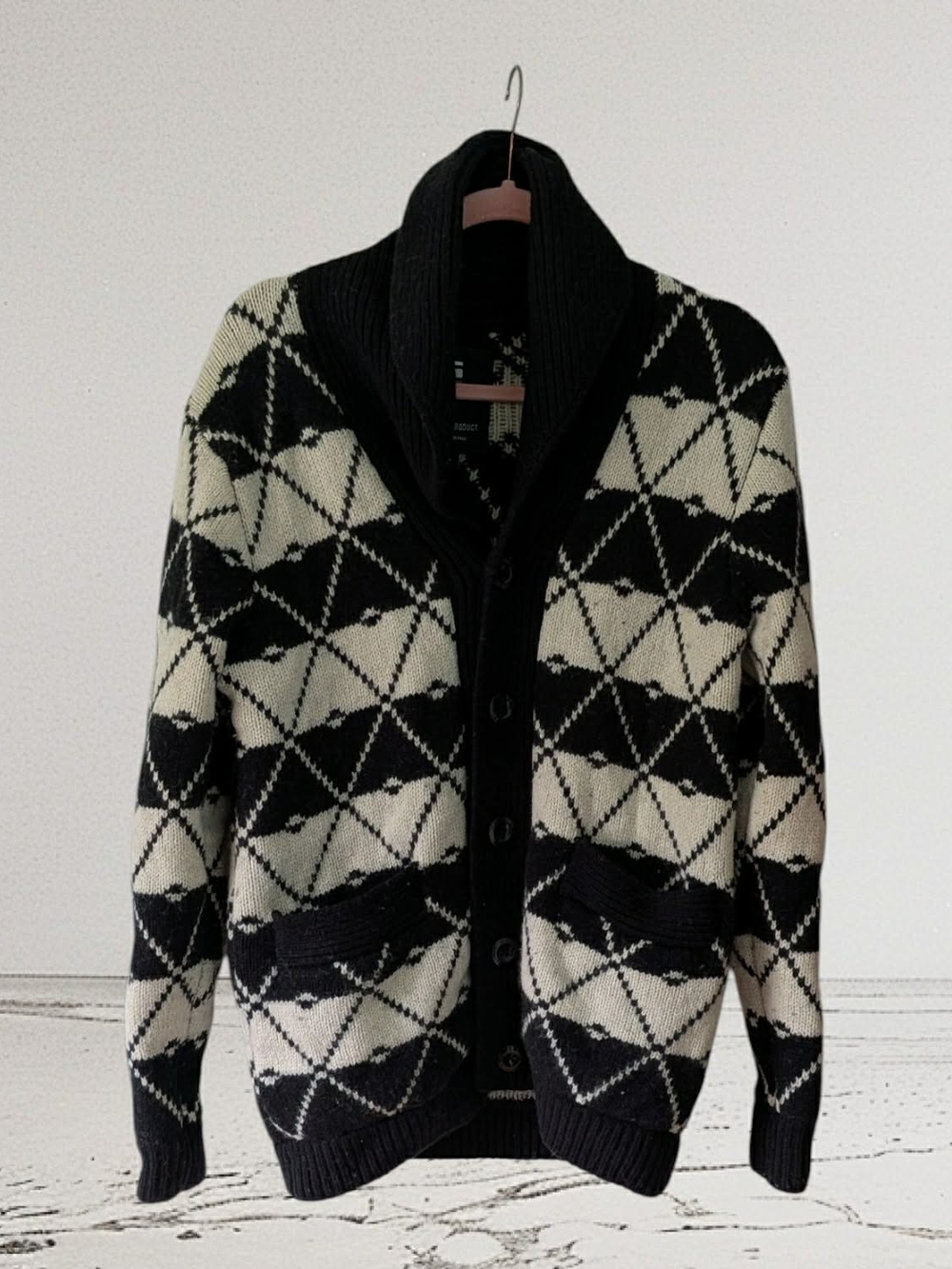 G-Star Black & Cream Geometric Knit Shawl Collar Cardigan